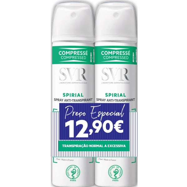 Svr Spirial Duo Spray desodorizante antitranspirante intensivo 2 x 75 ml com Preço especial de 10,90€ Svr Spirial Duo Spray desodorizante antitranspirante intensivo 2 x 75 ml com Preço especial de 10,90€