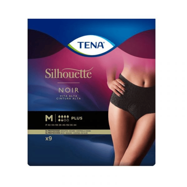 Tena Silhouette Cueca Preto M Cintura Alta 9 unidades