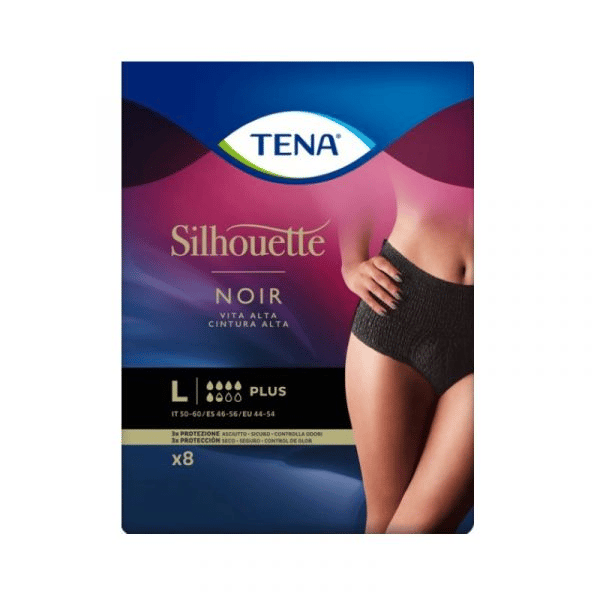 Tena Silhouette Cueca Preto L Cintura Alta 8 unidades