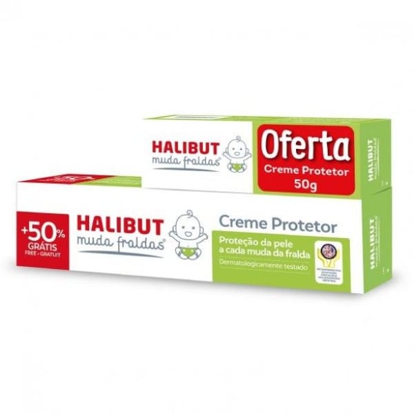 Halibut Muda fraldas Creme protetor 150 g com Oferta de 50% e Creme protetor 50 g