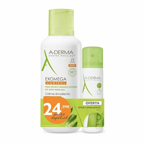 A-Derma Exomega Control Creme emoliente 400mL Preço especial 24.99€ + Oferta de Spray Emoliente anti-prurido 50mL