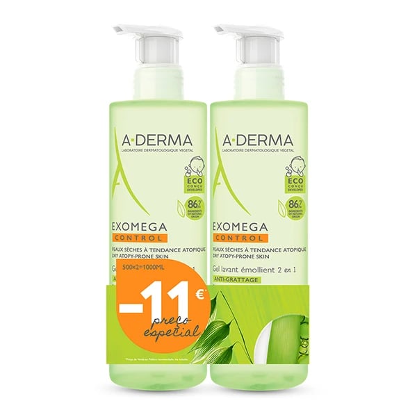 A-Derma Exomega Control Duo Gel Corpo e Cabelo 2x500mL Desconto de 11€
