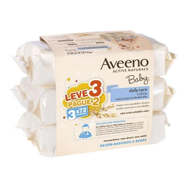 Aveeno Baby 2 Pack Toalhitas + 1 Grátis (216 toalhitas) 