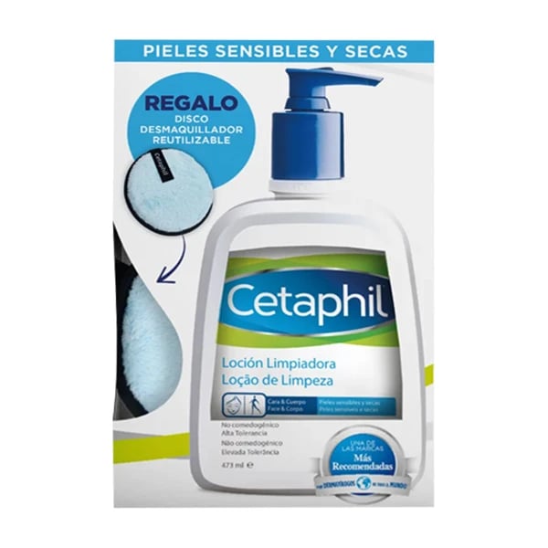 Cetaphil Loção limpeza 473mL com Oferta Disco desmaquilhante reutilizável
