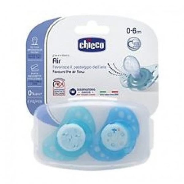 Chicco Chupeta Physio Air Azul Silicone 0-6m+ 2 unidades