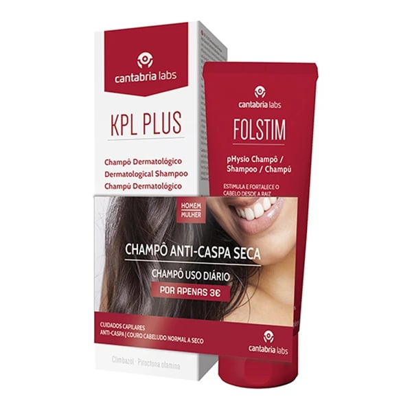 KPL Plus Champô Anticaspa 200mL + Folstim pHysio Champô 200mL Preço Especial 3€