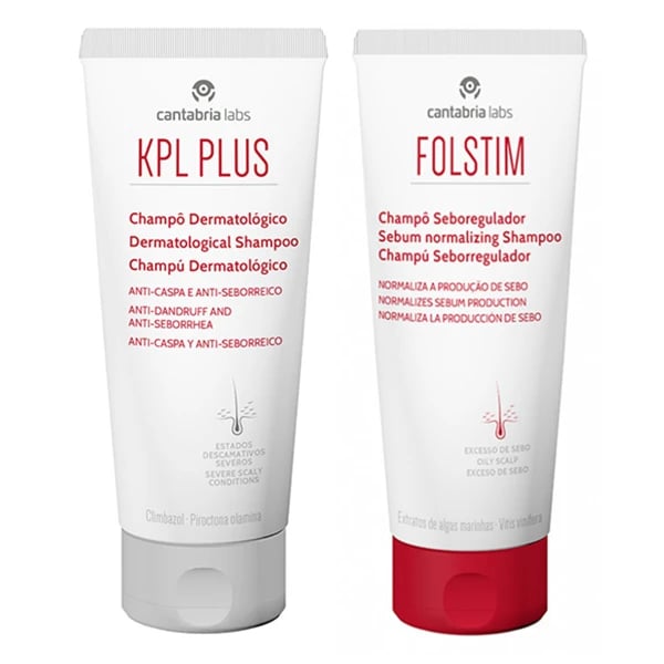 KPL Plus Champô Anticaspa 200mL + Folstim Champô Seboregulador 200mL Preço Especial 3€