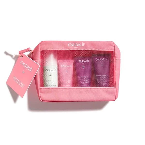 Caudalie Vinosource-Hydra Gel hidratante 15 ml + Fleur de Vigne Espuma de limpeza 50 ml + Thé des Vignes Gel de duche 30 ml + Loção corporal nutritiva 30 ml